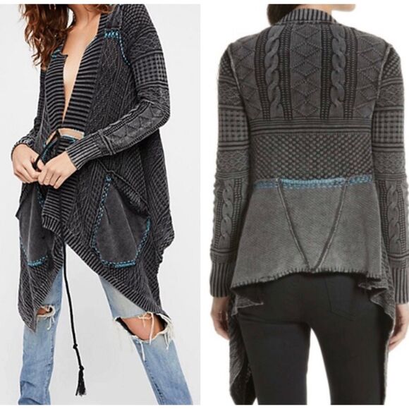 Free People Gray Blue All Washed Out Cable Knit Duster Cardigan  Women's Size XS - Picture 6 of 11
